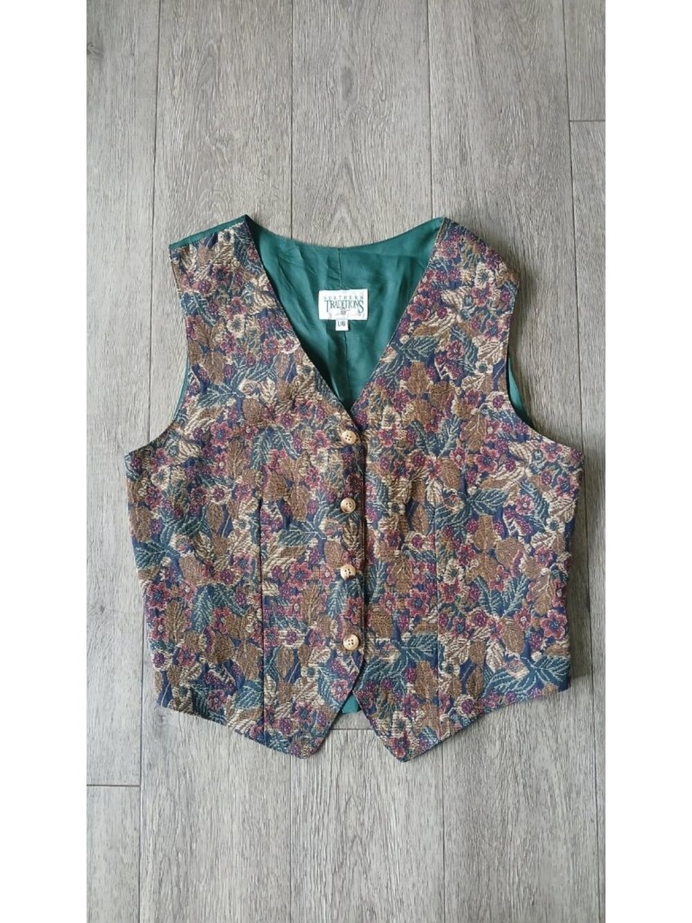VTG Northern Traditions Floral Tapestry Vest Women’s Large Cottagecore Gobelin - Picture 2 of 8